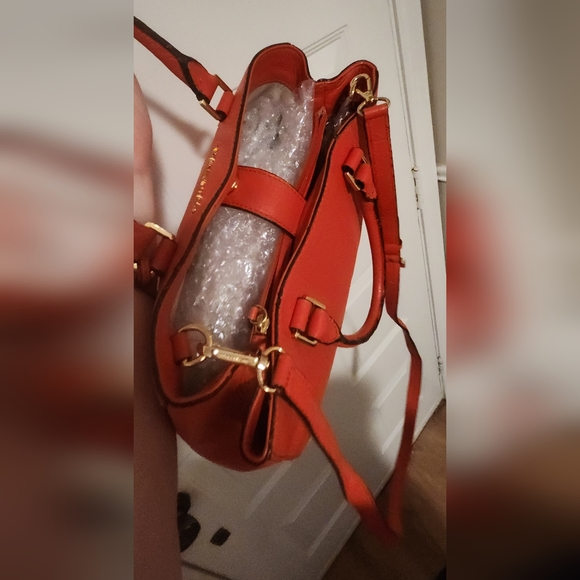 Michael Kors Pebbled Leather Convertible Crossbody Bag Orange Red 11.5" X 8.5" - Picture 8 of 15